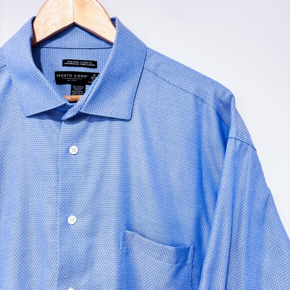 PRONTO UOMO Light Blue Patterned Button-Up Shirt | Men’s XL * - Picture 3 of 8